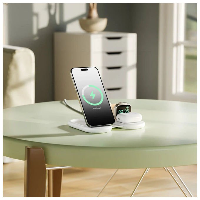 Alogic AL31WCPA-WH PackAway Supporto di ricarica wireless 3-in-1 Qi2 Fast Wireless Charging 15 W Cavo USB-C incluso colore Bianco