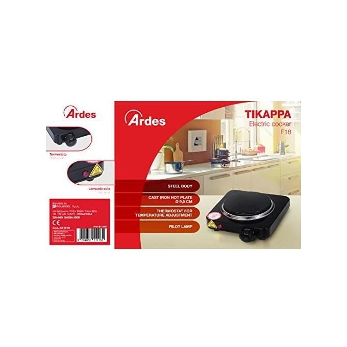 Ardes AR1F18 Fornello Elettrico TIKAPPA F18 in Acciaio Verniciato Diametro Piastra 10,5 cm in Ghisa con Termostato