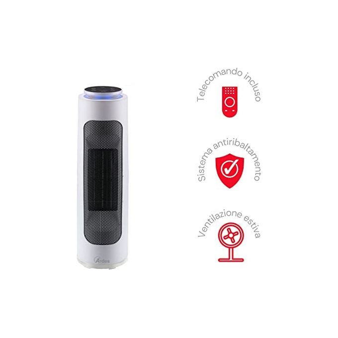 Ardes AR4P19 Termoventilatore Pin a Torre 44cm Illuminazione Led 4 Colori con Telecomando