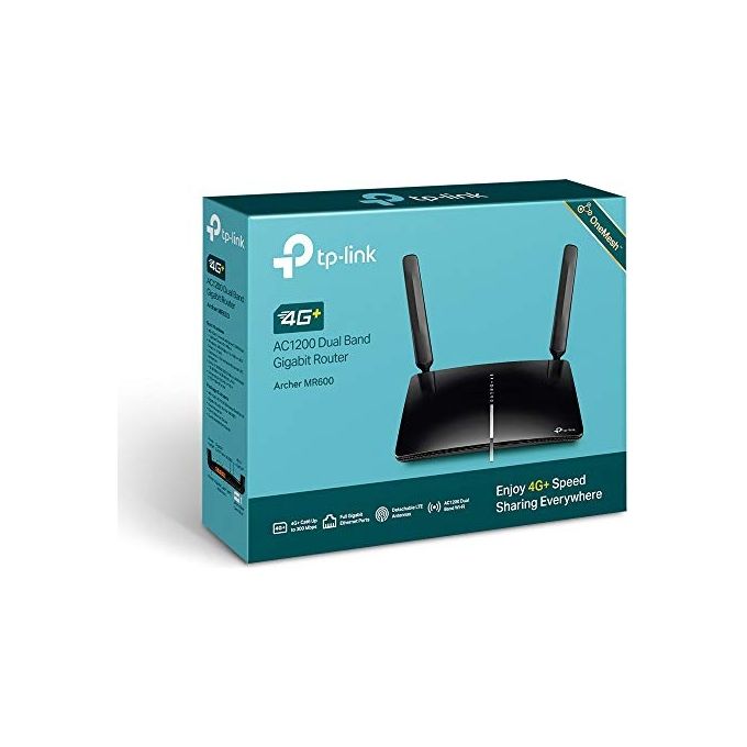 TP-Link Box, Router 4G+ LTE Cat.6 300 Mbps WiFi AC 1200 Mbps, 2 x SMA per Antenna Esterna, 4 Porte RJ45 Gigabit, Antenne Removibili, OneMesh, Modem SIM Card per Qualsiasi Operatore, Archer MR600
