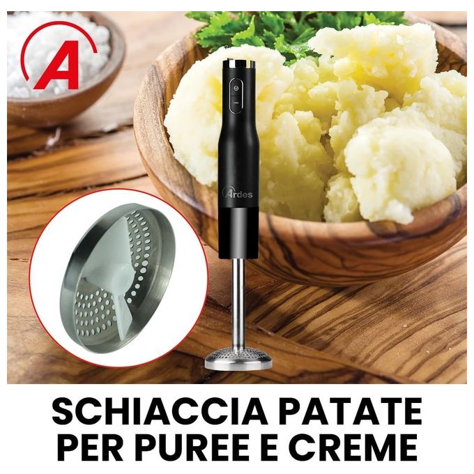 Ardes ARMIX03 TRITANIUM Frullatore a Immersione Minipimer Tritatutto in Titanio con Accessori Schiacciapatate