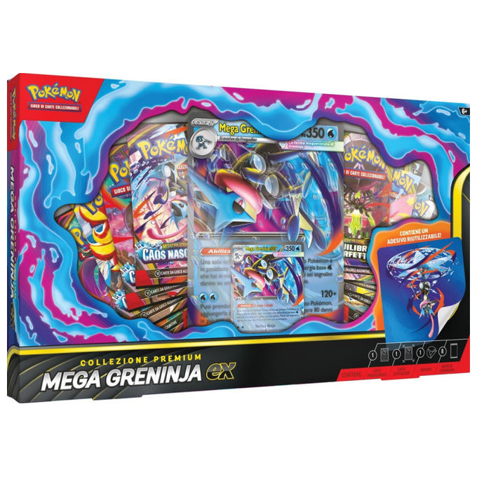 Pokémon 10-10413-104 Collezione Premium Mega Greninja-ex Carta promozionale olografica e lenticolare gigante 8 buste di espansione colore Nero