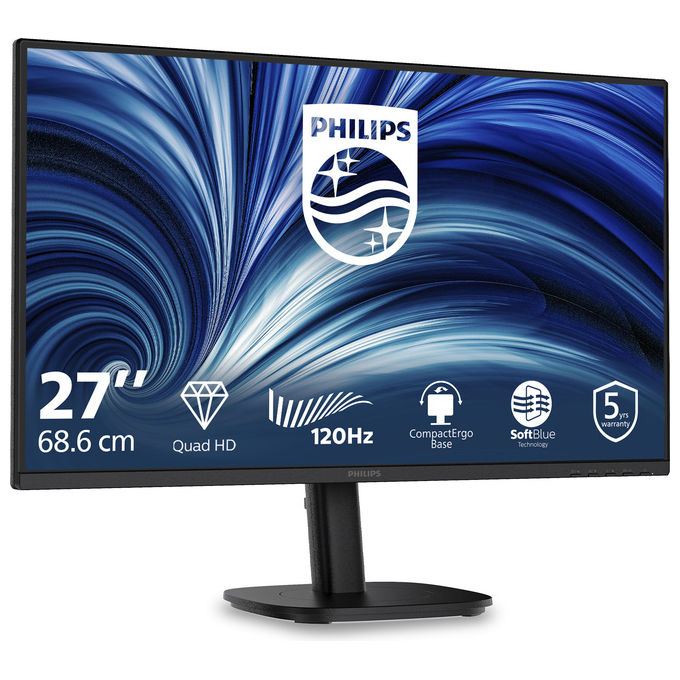 Philips 27B2N3500-00 Monitor PC 27'' 2560x1440 Pixel IPS 120 Hz HDR10 Altoparlanti Incorporati Regolabile Altezza Rotazione colore Nero