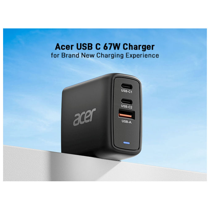 Acer ZL.ADTCC.00J Caricabatterie Interno Universale con Ricarica Rapida Power Delivery 2 Porte USB-C 1 USB-A 100 W Cavo 2 m colore Nero