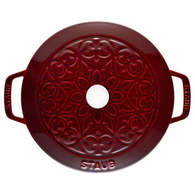 Staub 40508-675 Cocotte Rotonda Lily Pattern in Ghisa Smaltata 24 cm Capacita' 3,60 l colore Granatina