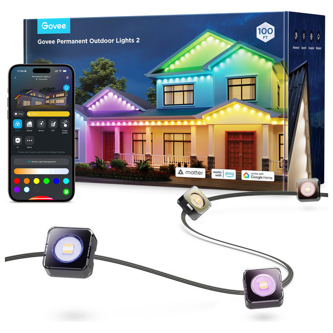 Govee H705E311 Permanent Outdoor Lights 2 Lampada a parete intelligente Wi-Fi Bluetooth IP67 colore Nero
