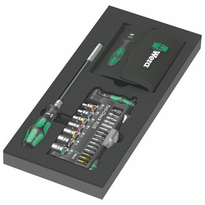 Wera 05150150001 Kraftform Kompakt e Tool-Check PLUS Set di strumenti 57 pezzi in schiuma PU resistente a olio e acqua facile da pulire colore Nero-Verde