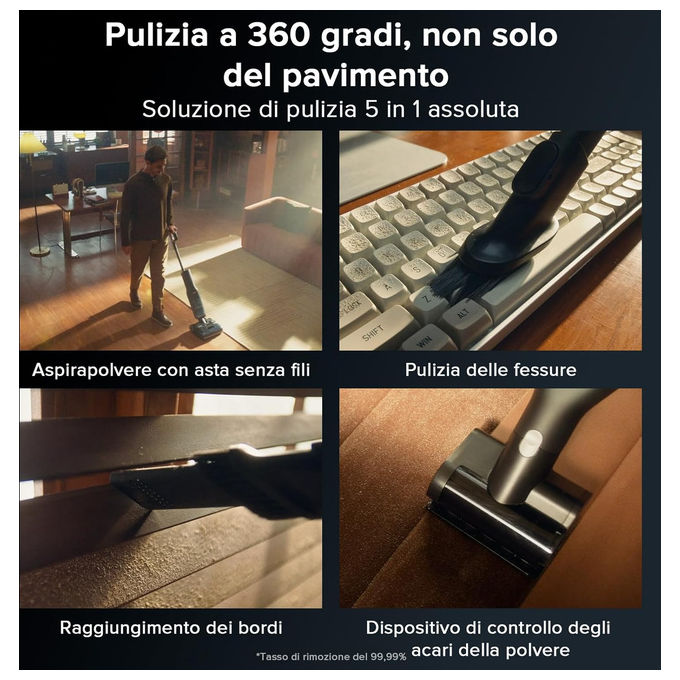 Roborock WD5M6A512-00 F25 ACE Combo Aspirapolvere Senza Fili e Lavapavimenti 5 in 1 Potenza 25000 Pa Autonomia 60 min Rumorosita' 73 dB colore Nero