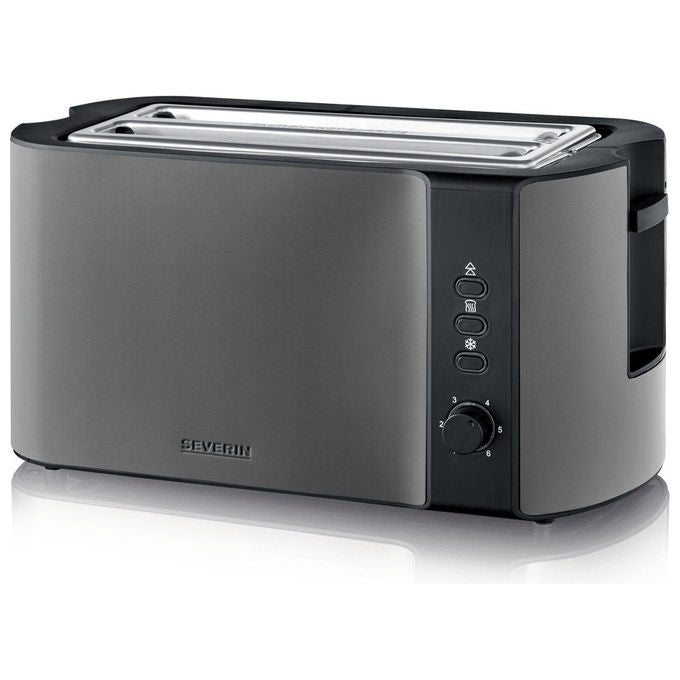 Severin AT9341 Tostapane 2 Fessure Lunghe Acciaio Inox Funzioni Defrost Reheat Sbrinamento Automatico Riscaldamento Ripetuto Pannello Centraggio Automatico Pareti Fresche Spegnimento Automatico colore Nero