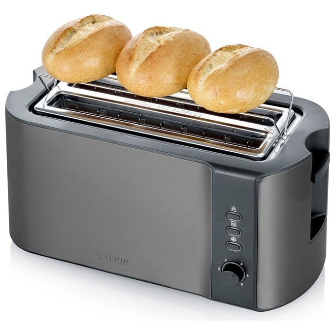 Severin AT9341 Tostapane 2 Fessure Lunghe Acciaio Inox Funzioni Defrost Reheat Sbrinamento Automatico Riscaldamento Ripetuto Pannello Centraggio Automatico Pareti Fresche Spegnimento Automatico colore Nero