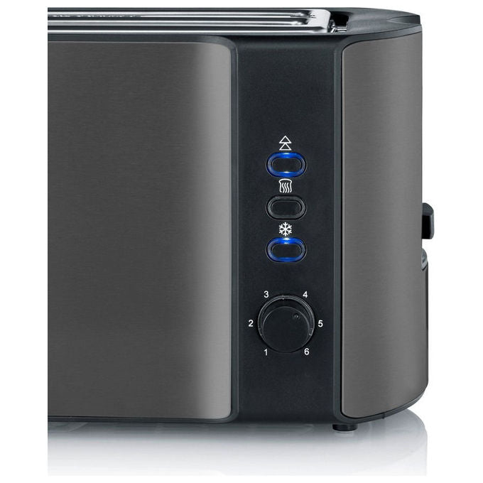 Severin AT9341 Tostapane 2 Fessure Lunghe Acciaio Inox Funzioni Defrost Reheat Sbrinamento Automatico Riscaldamento Ripetuto Pannello Centraggio Automatico Pareti Fresche Spegnimento Automatico colore Nero