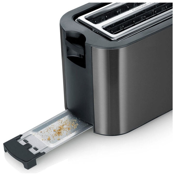Severin AT9341 Tostapane 2 Fessure Lunghe Acciaio Inox Funzioni Defrost Reheat Sbrinamento Automatico Riscaldamento Ripetuto Pannello Centraggio Automatico Pareti Fresche Spegnimento Automatico colore Nero