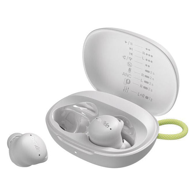 Belkin AUC017 SoundForm Isolate Auricolari Isolamento Acustico Cancellazione Rumore Attiva 45dB Resistenza IPX5 34 Ore Batteria con Custodia Ricarica Colore Grigio