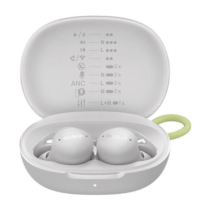 Belkin AUC017 SoundForm Isolate Auricolari Isolamento Acustico Cancellazione Rumore Attiva 45dB Resistenza IPX5 34 Ore Batteria con Custodia Ricarica Colore Grigio