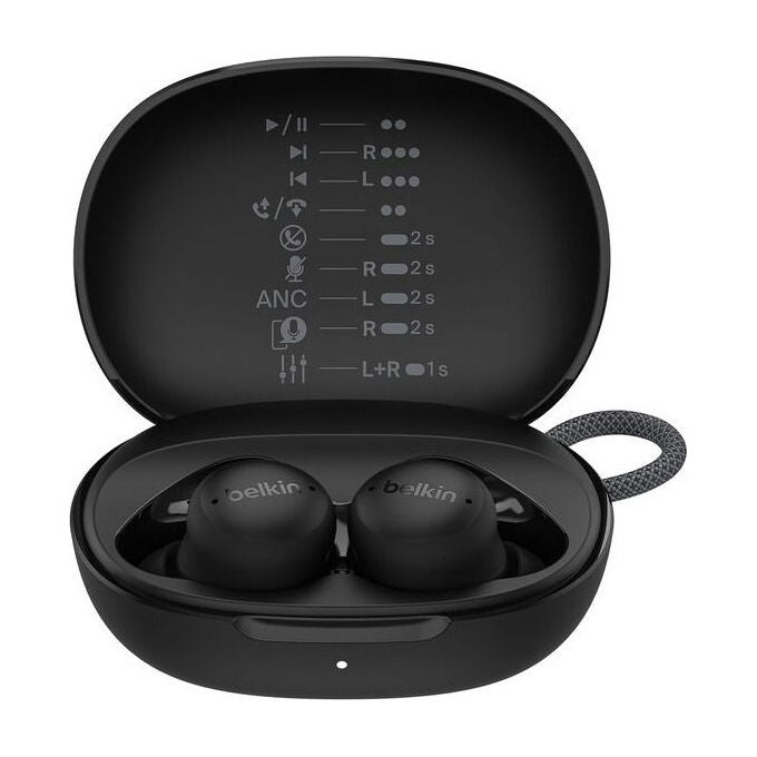 Belkin AUC017HQBK SoundForm Isolate Cuffie Wireless In-ear con Cancellazione Attiva del Rumore e Modalita' di Trasparenza USB tipo-C Bluetooth 34 ore di autonomia con custodia colore Nero