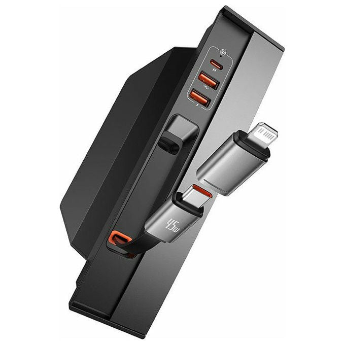 Baseus 6932172633622 T-Space Hub 2 USB-C 2 USB-A Cavo Retrattile 45W colore Nero