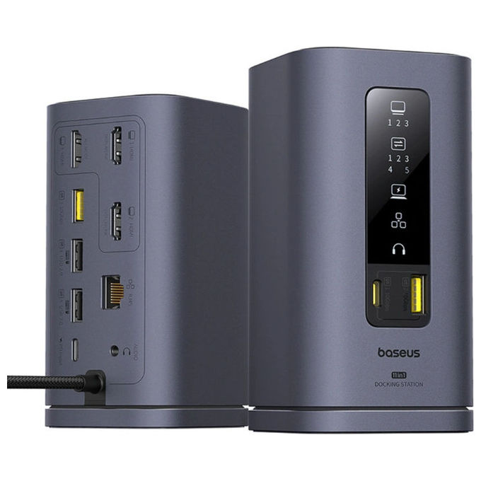 Baseus B00568101813 01 Spacemate 11 in 1 Docking Station 3x HDMI 4K 60Hz 2x USB A 10 Gbps 100W Power Delivery colore Grigio