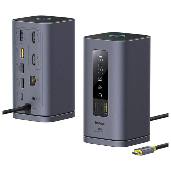 Baseus B00568101813 01 Spacemate 11 in 1 Docking Station 3x HDMI 4K 60Hz 2x USB A 10 Gbps 100W Power Delivery colore Grigio