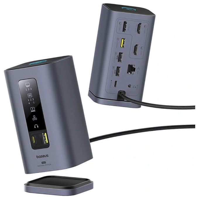 Baseus B00568101813 01 Spacemate 11 in 1 Docking Station 3x HDMI 4K 60Hz 2x USB A 10 Gbps 100W Power Delivery colore Grigio