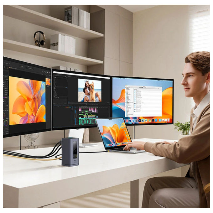Baseus B00568101813 01 Spacemate 11 in 1 Docking Station 3x HDMI 4K 60Hz 2x USB A 10 Gbps 100W Power Delivery colore Grigio