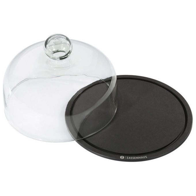 Zassenhaus 5114396 Comfort Plus Campana per formaggio con piatto in fibre di legno laminate e coperchio in vetro diametro 23 cm altezza 15.5 cm colore Nero