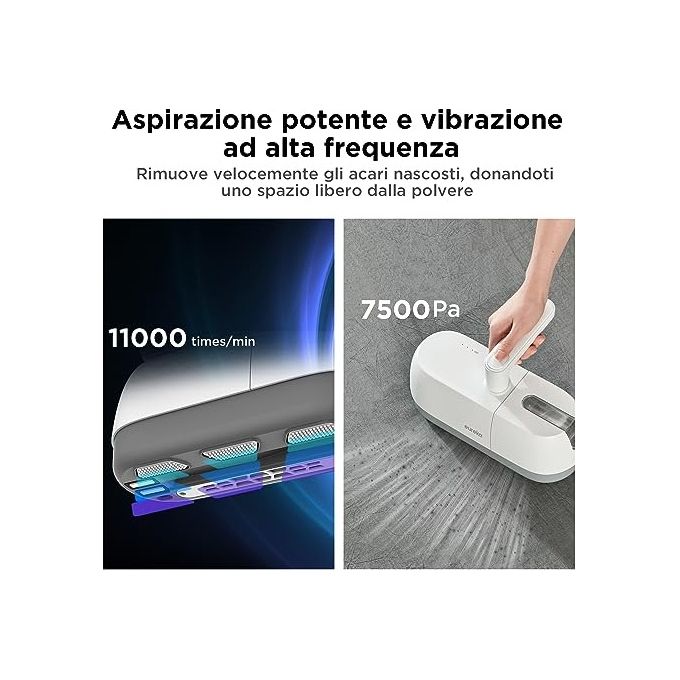 Midea B5D Vacuum - Battitappeto portatile ciclonico antiacaro per materassi, ricaricabile, capacita' 0,35 L, autonomia 20 min, filtro ciclone + UV, Bianco-Grey