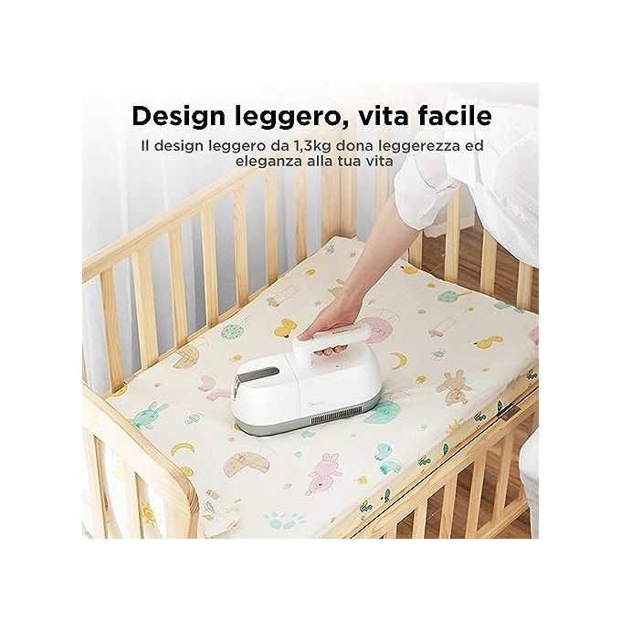Midea B5D Vacuum - Battitappeto portatile ciclonico antiacaro per materassi, ricaricabile, capacita' 0,35 L, autonomia 20 min, filtro ciclone + UV, Bianco-Grey