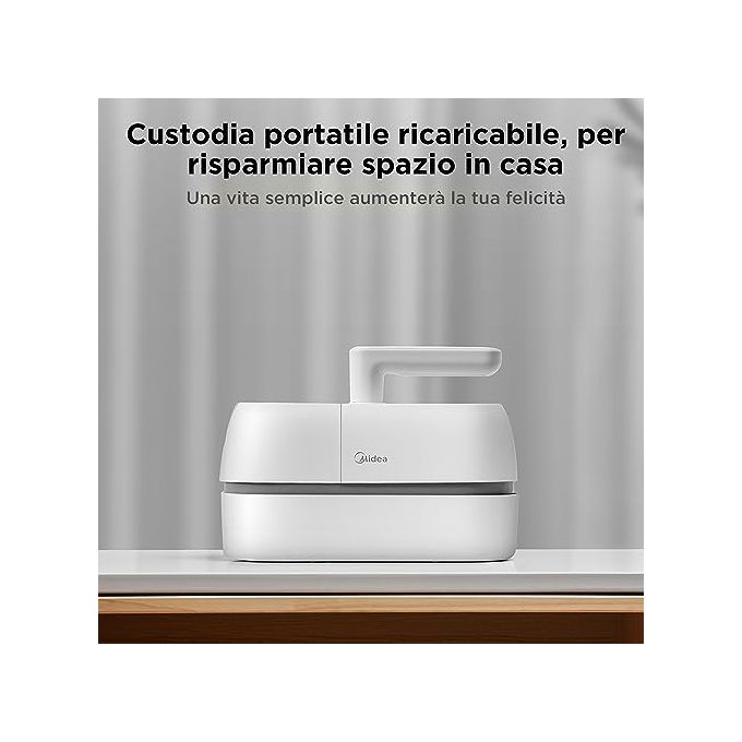 Midea B5D Vacuum - Battitappeto portatile ciclonico antiacaro per materassi, ricaricabile, capacita' 0,35 L, autonomia 20 min, filtro ciclone + UV, Bianco-Grey