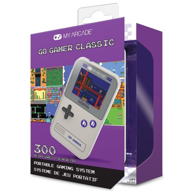 My Arcade DGUN-3910 Go Gamer Classic Console Portatile con 300 Giochi Integrati Schermo 2.5'' Altoparlante Integrato Jack Cuffie 3.5 mm colore Grigio e Viola