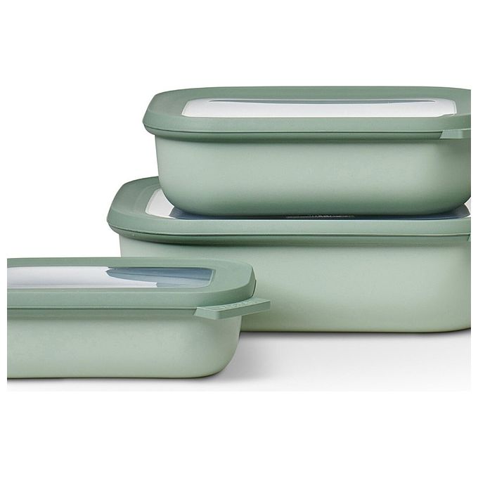 Mepal 8720294018780 Cirqula Set di Ciotole Rettangolari con Coperchio 750 1500 3000 ml Ermetico Microonde e Lavastoviglie BPA Free colore Nordic Sage