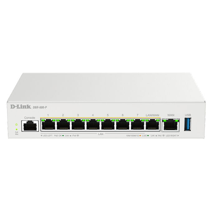 D-Link DBR-600-P-E Router Business con Porte 2.5G PoE 7 Porte LAN 8 Porte PoE USB 3.1 Gen 1 colore Bianco