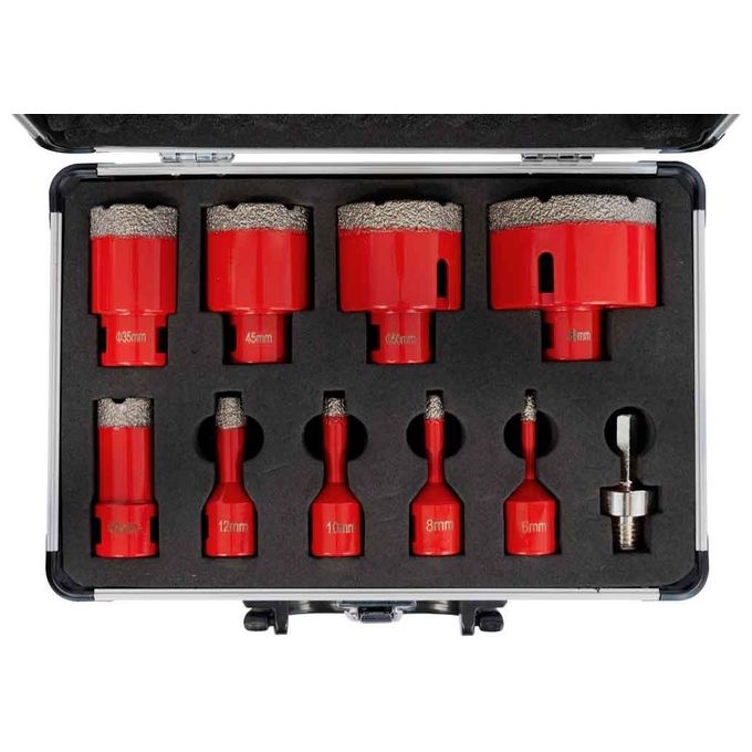 Holzmann Maschinen DTBKS6-68 Set di Corone Diamantate a Secco 10 Pezzi con Adattatore M14 Ø 6-68 mm colore Nero
