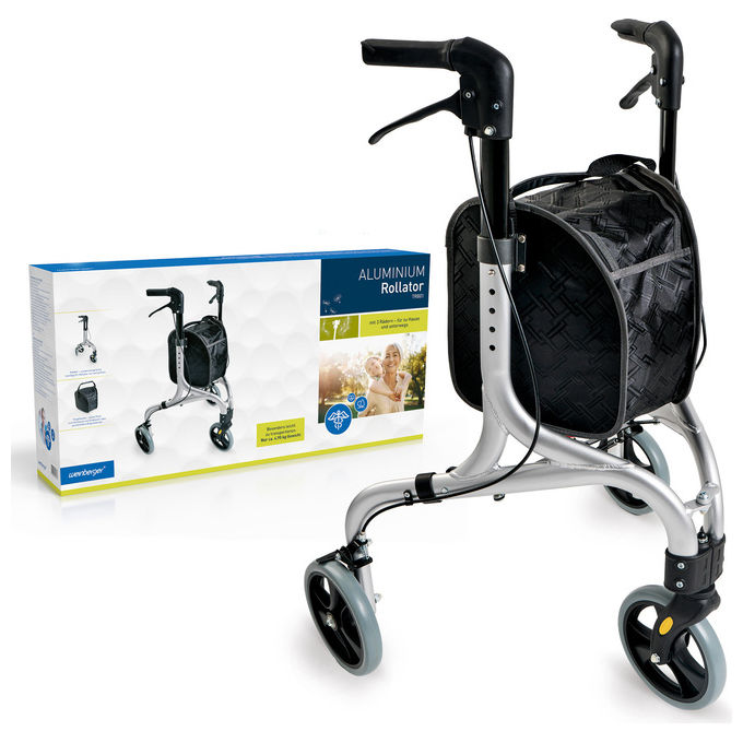 Weinberger 02217 Rollator in Alluminio a 3 Ruote Pieghevole con Maniglie Ergonomiche e Freni di Stazionamento colore Argento