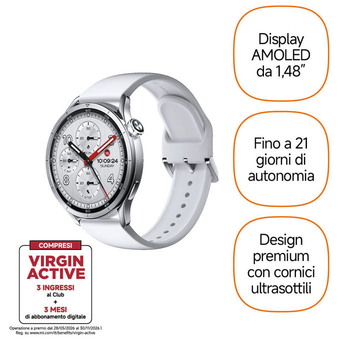 Xiaomi BHR08ISGL Watch S5 Smartwatch Display AMOLED 1,48'' Risoluzione 480 x 480 Pixel Batteria 815 mAh Durata fino a 21 giorni Connessione Bluetooth 5.4 Wi-Fi GPS Dual-band Colore Argento