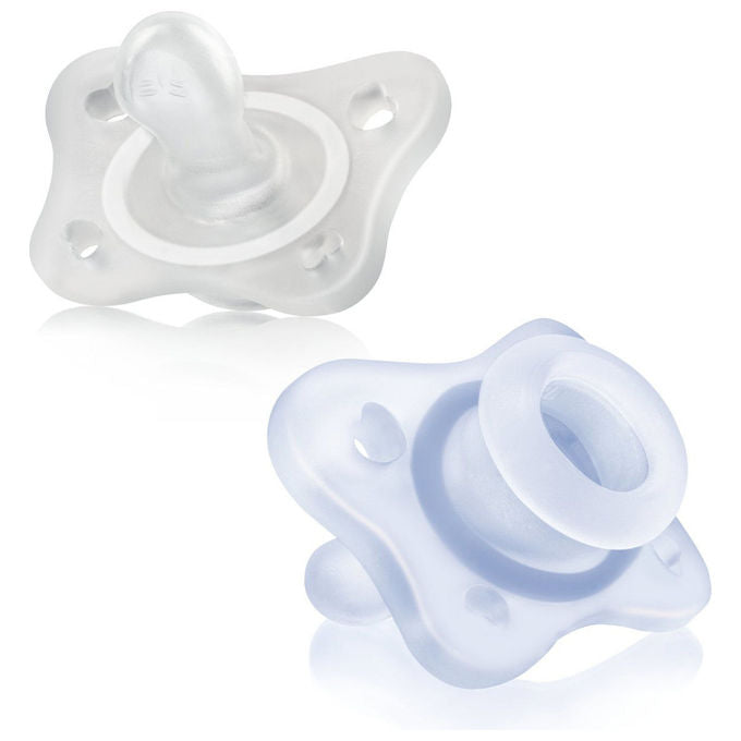 Chicco 8058664175246 PhysioForma Minisoft Succhietto Neonato 0-2 Mesi in Silicone con Finitura SOFT SENSE e Apertura sul Retro colore Azzurro