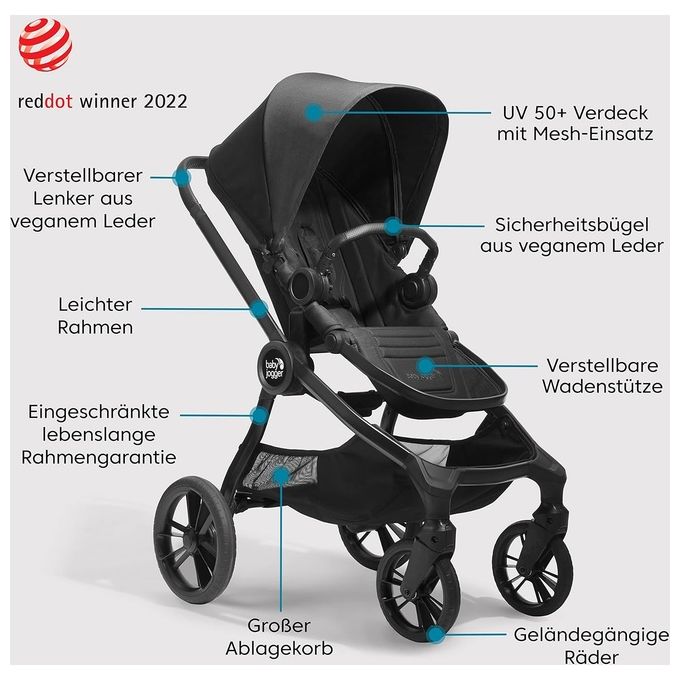 [ComeNuovo] Baby Jogger City Sights - Passeggino compatto con seduta reversibile, chiusura rapida one-hand, sospensioni su tutte le ruote, cappottina UV50+, colore Rich Black, portata fino a 22 kg