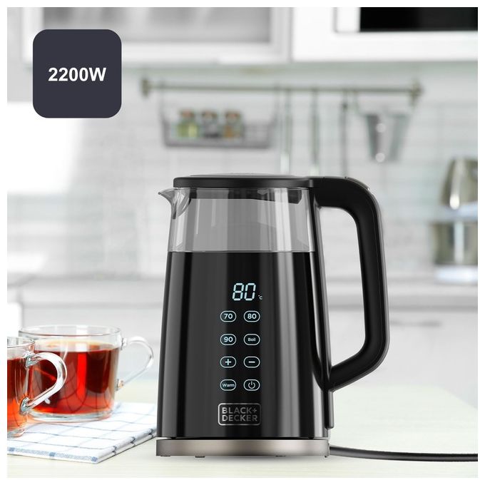 BLACK e DECKER Bollitore in Vetro 2200W 1.7 Litri Spegnimento Automatico Nero