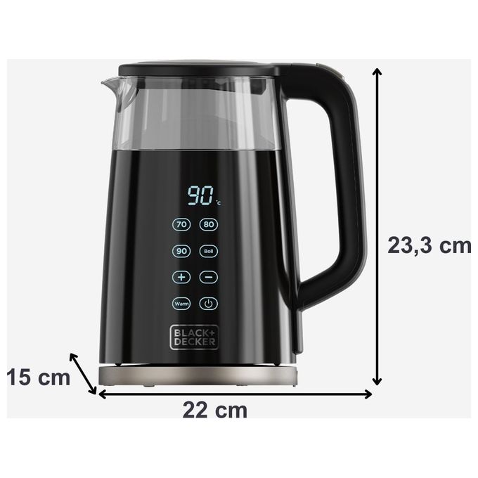 BLACK e DECKER Bollitore in Vetro 2200W 1.7 Litri Spegnimento Automatico Nero