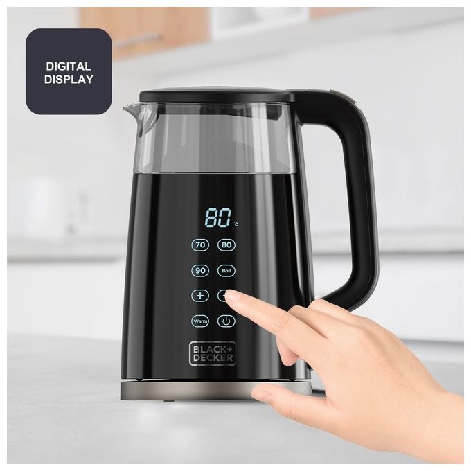BLACK e DECKER Bollitore in Vetro 2200W 1.7 Litri Spegnimento Automatico Nero
