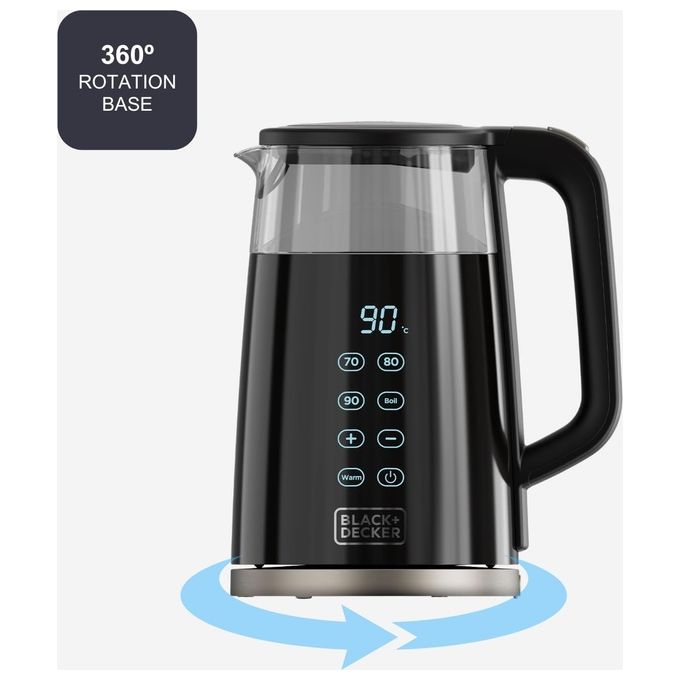 BLACK e DECKER Bollitore in Vetro 2200W 1.7 Litri Spegnimento Automatico Nero