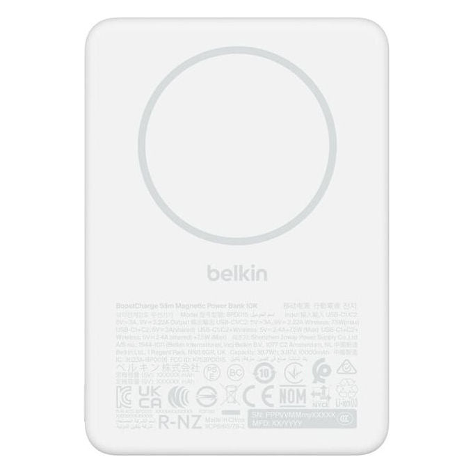 Belkin BPD015hqWH BoostCharge Power Bank Magnetico 10000 mAh 7,5 W USB-C colore Bianco