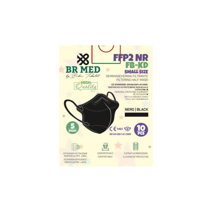 Brmed Mascherina Protettiva Ffp2 Small Size 5 Strati Nera 10 Pezzi