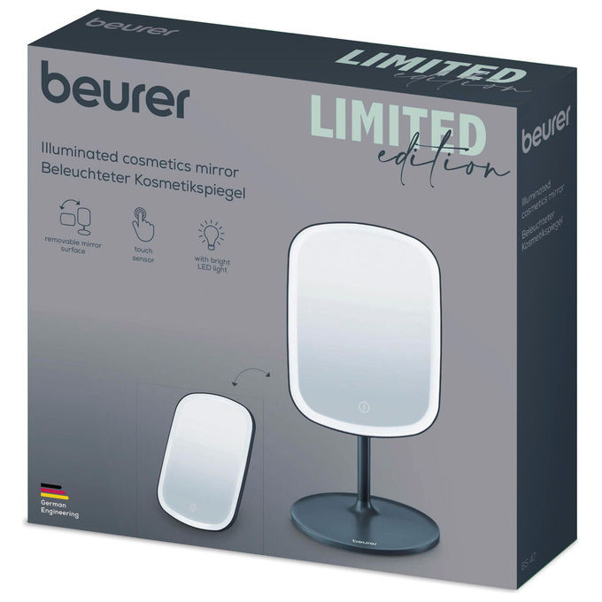 Beurer BS47-LE2026 Specchio Cosmetico con Luce LED Ricaricabile Base Portaoggetti colore Bianco
