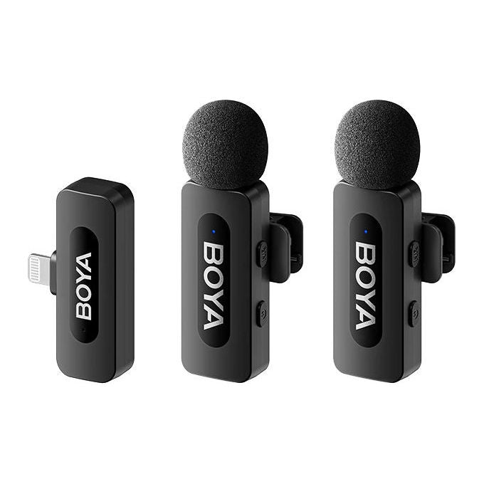BOYA BY-V2 V2.0 Microfono Wireless per Lightning con 2 Trasmettitori 1 Ricevitore Portata 100 m Durata Batteria 9 h colore Nero