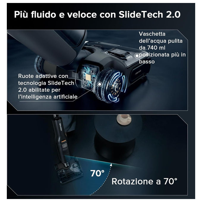 Roborock WD5M6A512-00 F25 ACE Combo Aspirapolvere Senza Fili e Lavapavimenti 5 in 1 Potenza 25000 Pa Autonomia 60 min Rumorosita' 73 dB colore Nero