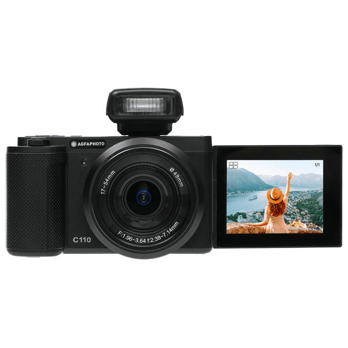 AgfaPhoto C110 Fotocamera Digitale 24 MP con Risoluzione Interpolata Sensore Sony CMOS IMX458 Video 4K Zoom Ottico 3x Schermo Touch Rotabile 2.8 pollici Wi-Fi Stabilizzazione Colore Nero