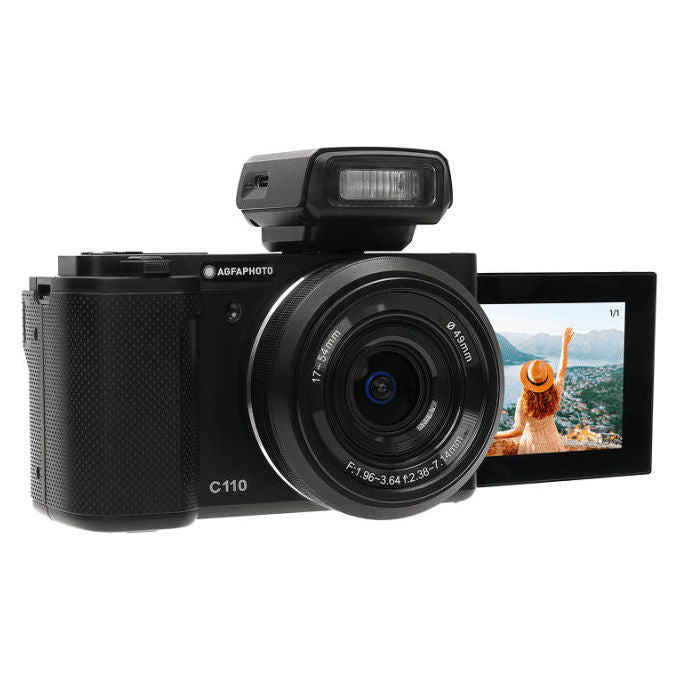AgfaPhoto C110 Fotocamera Digitale 24 MP con Risoluzione Interpolata Sensore Sony CMOS IMX458 Video 4K Zoom Ottico 3x Schermo Touch Rotabile 2.8 pollici Wi-Fi Stabilizzazione Colore Nero