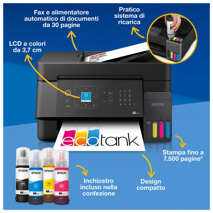 Epson C11CL59409 EcoTank ET-4905 Stampante Multifunzione Ink-jet A4 5760 x 1440 DPI Wi-Fi colore Nero