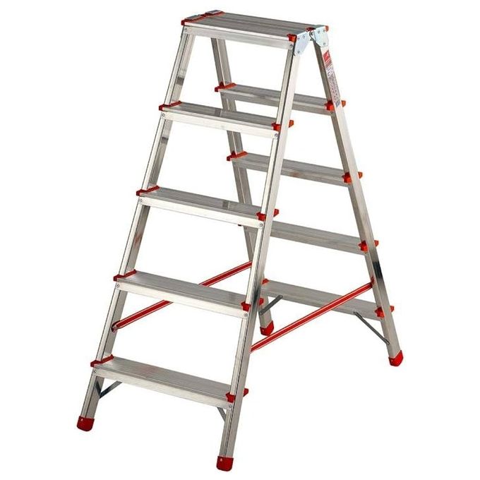 Gierre A511200116GEBA230 Stylo Sgabello Scala doppia salita 4 gradini + piano appoggio apertura cm 104 chiusa cm 114 colore Alluminio