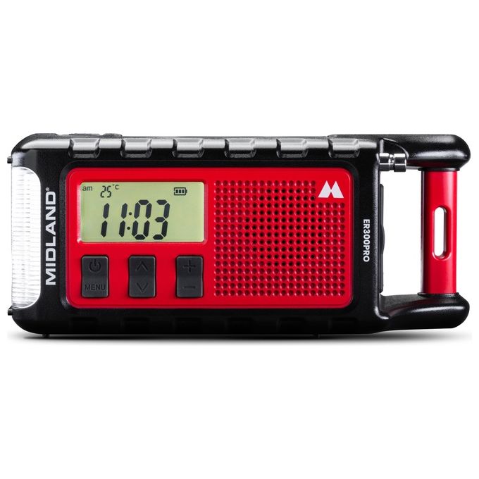 Midland ER300PRO ER 300 Pro Radio d'emergenza con Batteria 10000 mAh Bluetooth Torcia LED e Allarme SOS colore Rosso e Nero